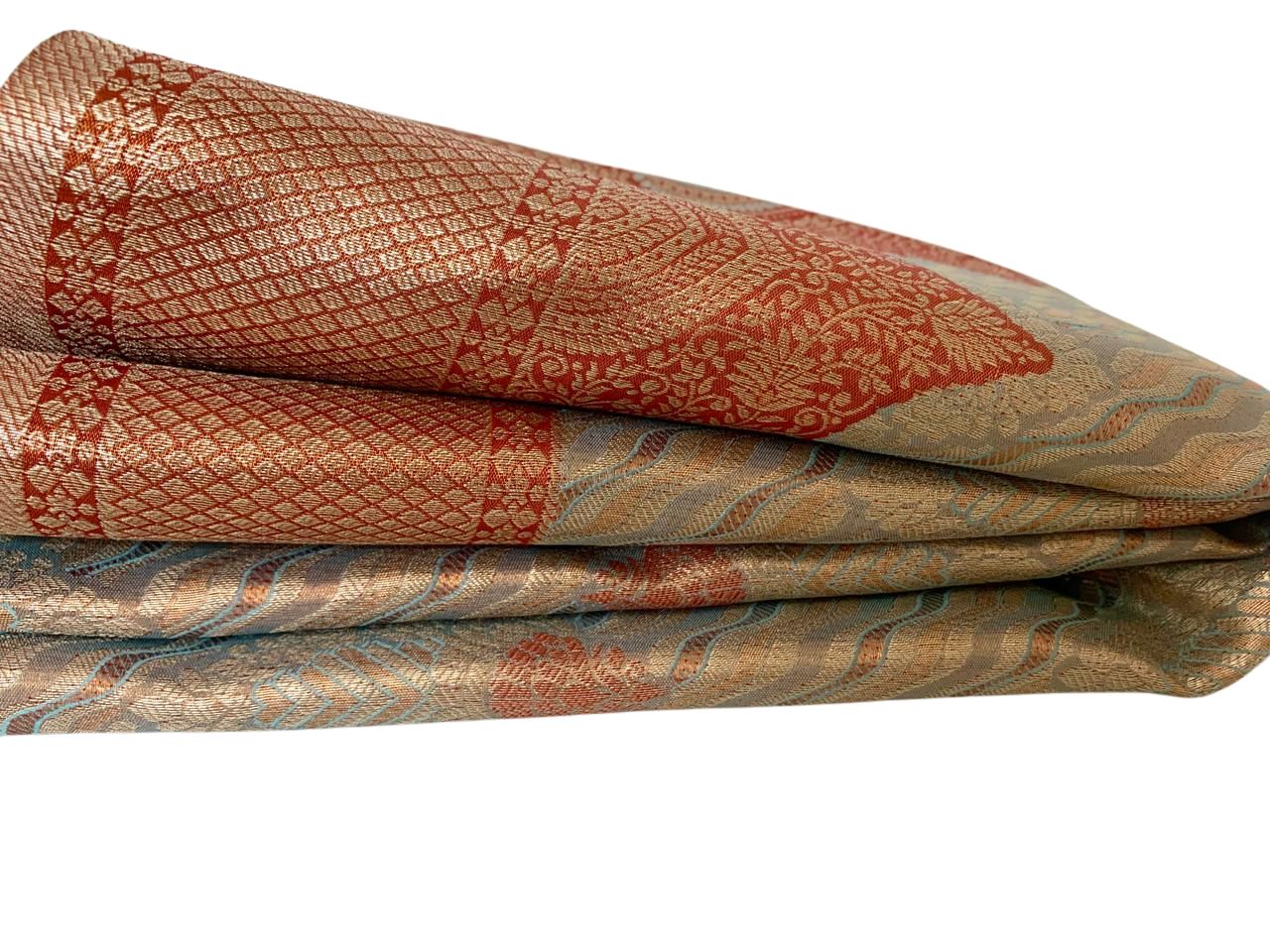 Zari Brocade Silk Saree with Red Border & Pallu