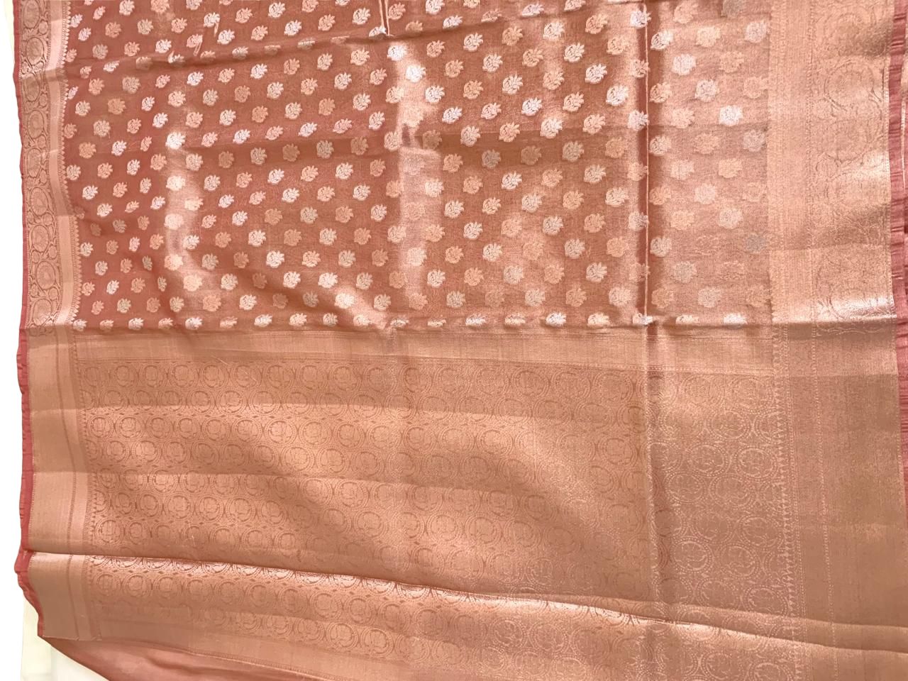 Peach Brown Tissue Silk Saree