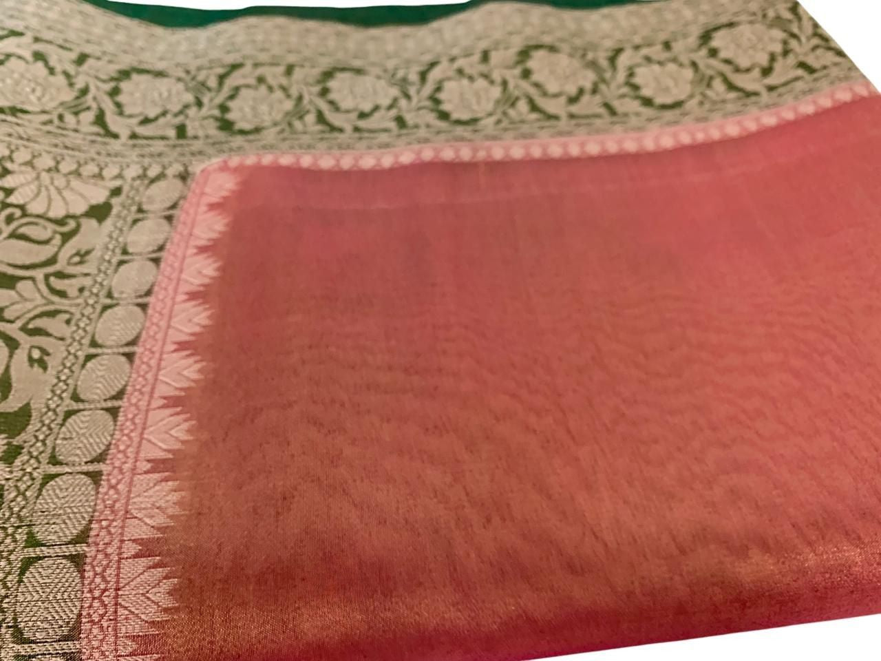 Pink and Green Kanjeevaram Tissue Saree