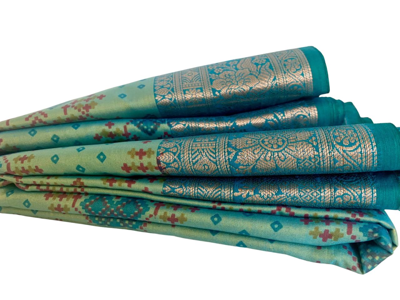 Sea Green Patola Silk Saree with Zari Border