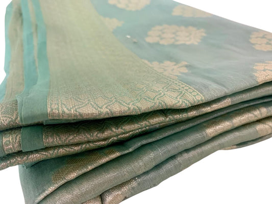 Aqua Blue Semi Banaras Saree