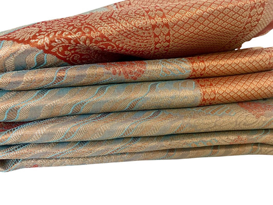 Zari Brocade Silk Saree with Red Border & Pallu