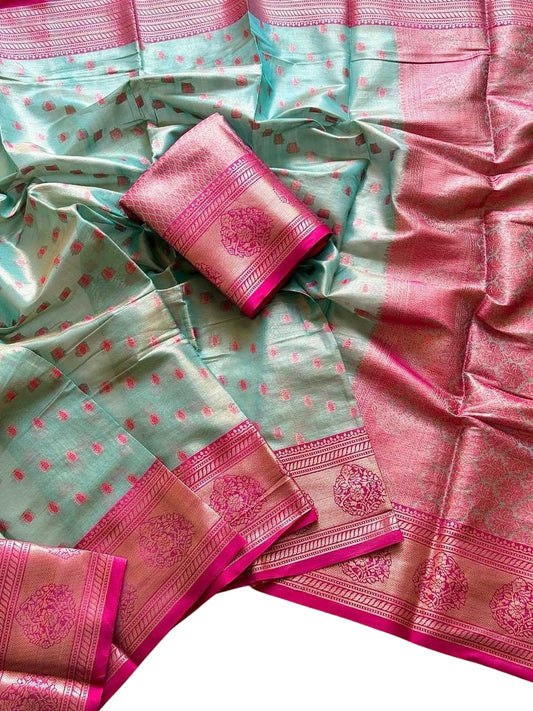 Turquoise and Pink Tussar Silk