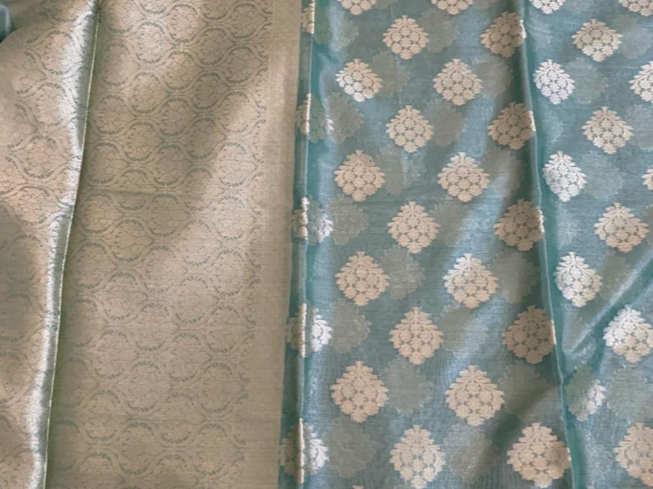 Aqua Blue Semi Banaras Saree