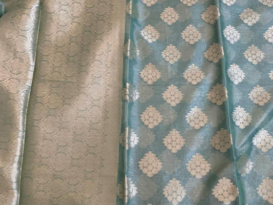 Aqua Blue Semi Banaras Saree