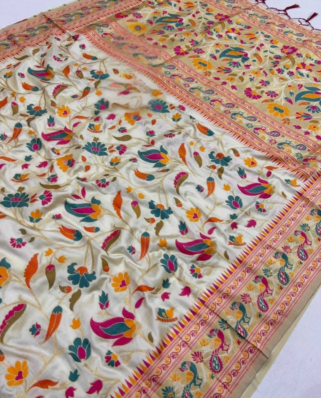 Royal Ivory Paithani Silk Saree