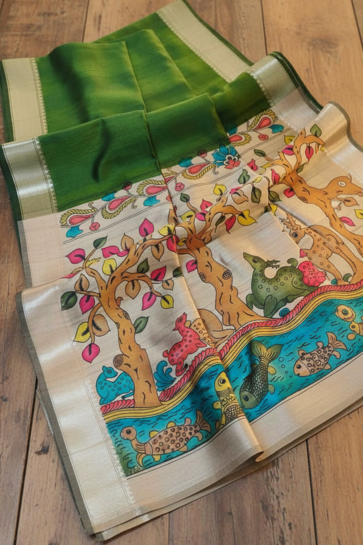 SOFT KHADI RAW SILK KALAMKARI SAREE