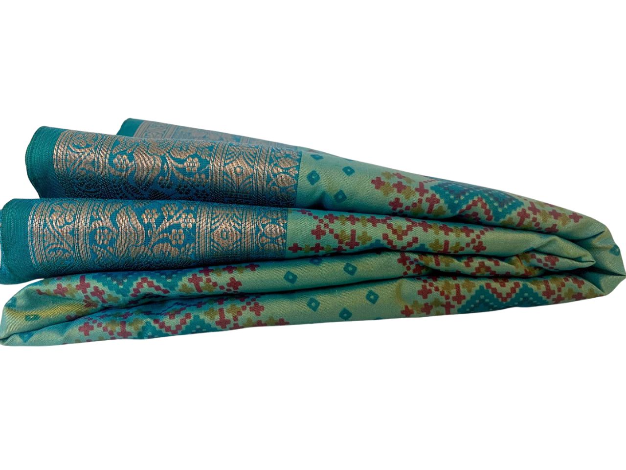 Sea Green Patola Silk Saree with Zari Border