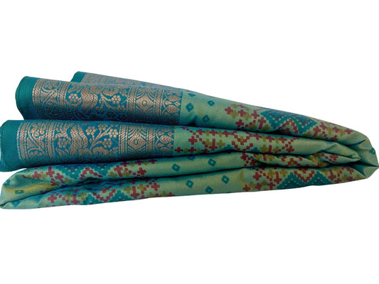 Sea Green Patola Silk Saree with Zari Border