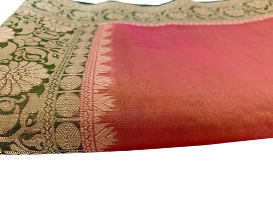 Pink and Green Kanjeevaram Tissue Saree