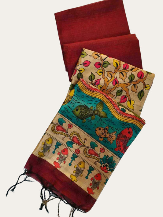 SOFT KHADI RAW SILK KALAMKARI SAREE
