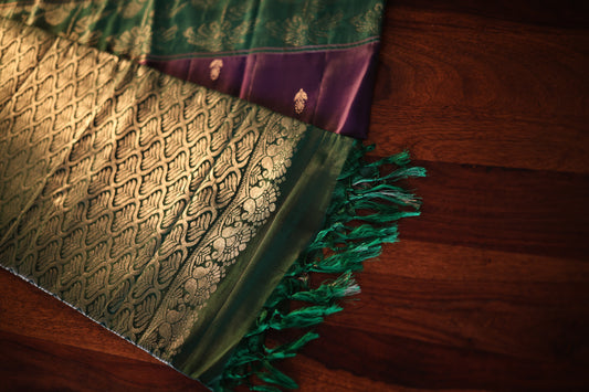 PURPLE & GREEN KANJEEVARAM SILK SAREE - GET ESSENTIAL