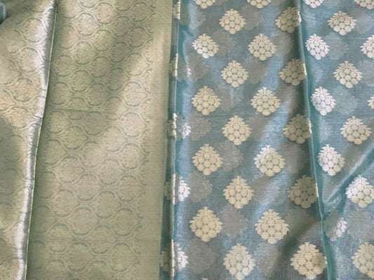 Aqua Blue Semi Banaras Saree - GET ESSENTIAL