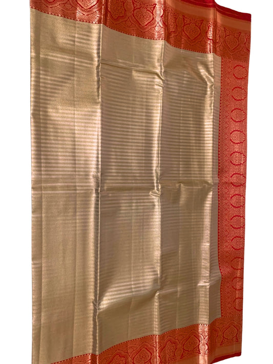 BEIGE AND RED KANJEEVARAM SILK SAREE