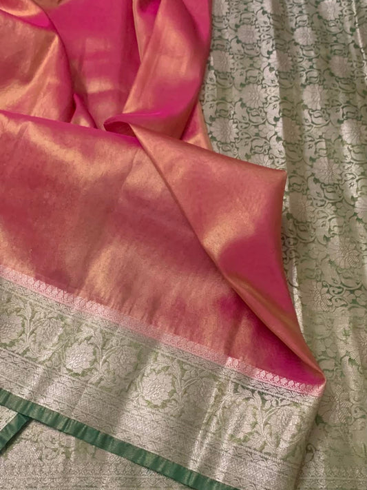 Pink and Green Kanjeevaram Tissue Saree