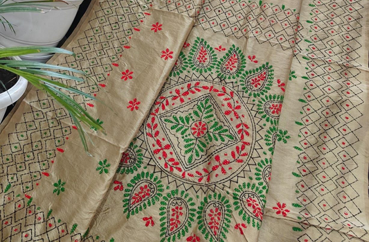 CHANDERI SAREE WITH PHULKARI WORK