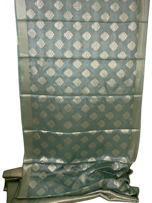 AQUA BLUE SEMI BANARAS SAREE