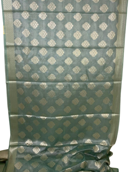 AQUA BLUE SEMI BANARAS SAREE