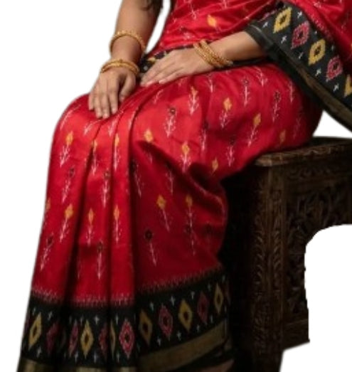 Red and Black Ikat Silk Saree