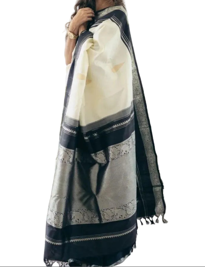 SOFT LICHI SILK SAREE WITH RICE JACQUARD PALLU