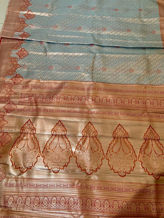 Zari Brocade Silk Saree with Red Border & Pallu