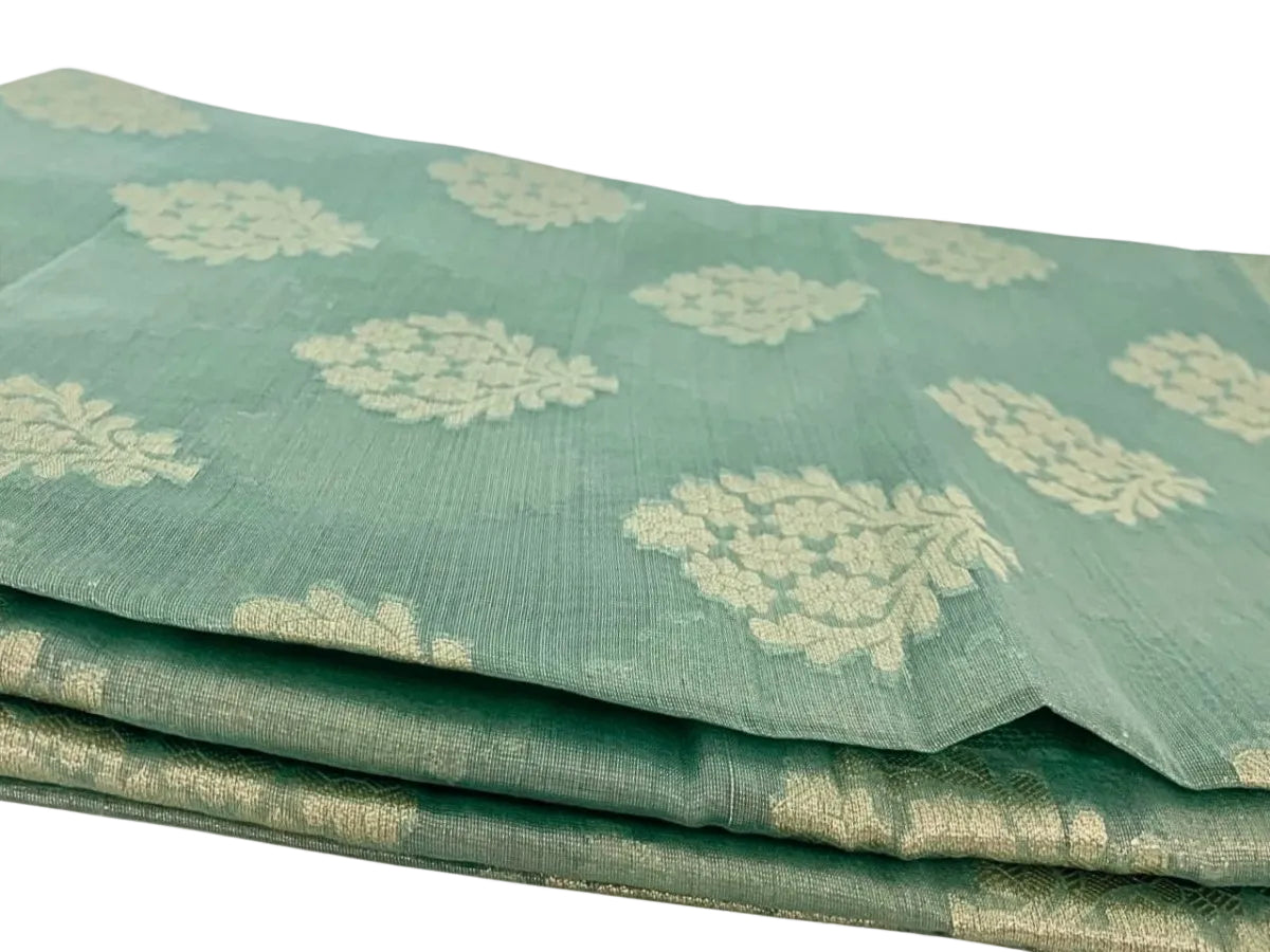 Aqua Blue Semi Banaras Saree - GET ESSENTIAL