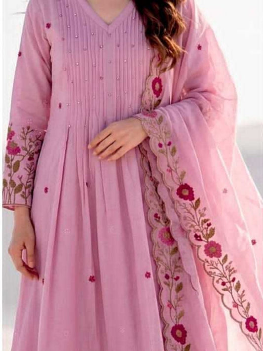 CHANDERI SILK EMBROIDERED KURTI SET