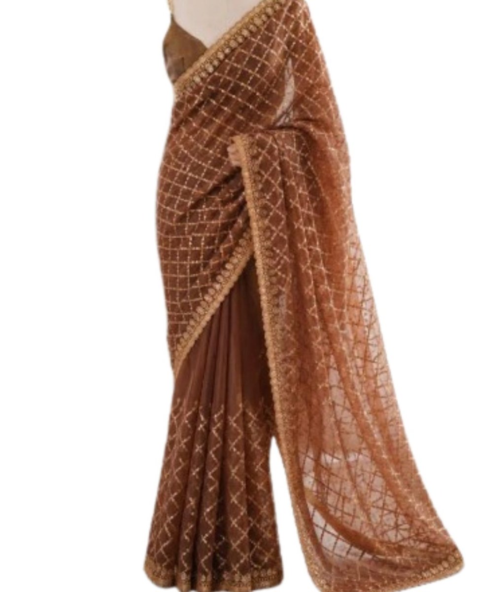 Chocolate Glow Moss Silk Saree - GET ESSENTIAL