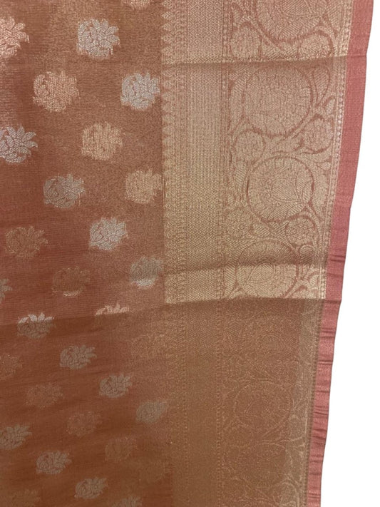 Peach Brown Tissue Silk Saree - GET ESSENTIAL