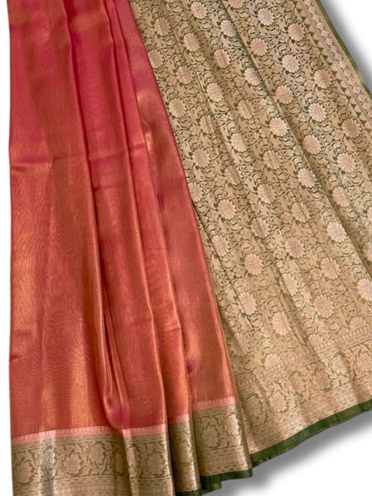 Pink and Green Kanjeevaram Tissue Saree - GET ESSENTIAL