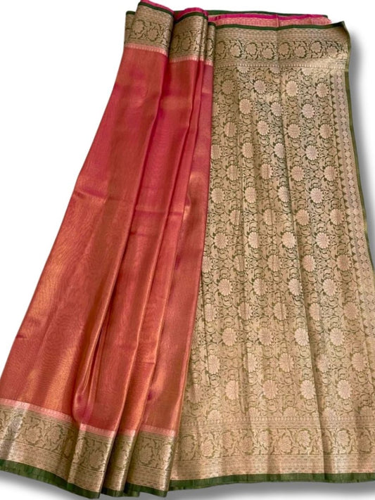 Pink and Green Kanjeevaram Tissue Saree - GET ESSENTIAL