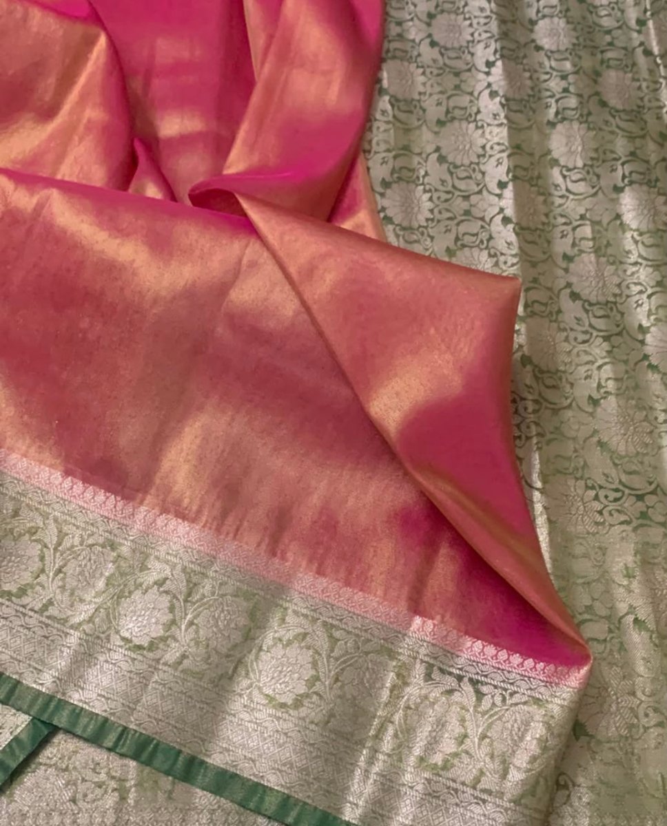 Pink and Green Kanjeevaram Tissue Saree - GET ESSENTIAL
