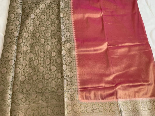 Pink and Green Kanjeevaram Tissue Saree - GET ESSENTIAL