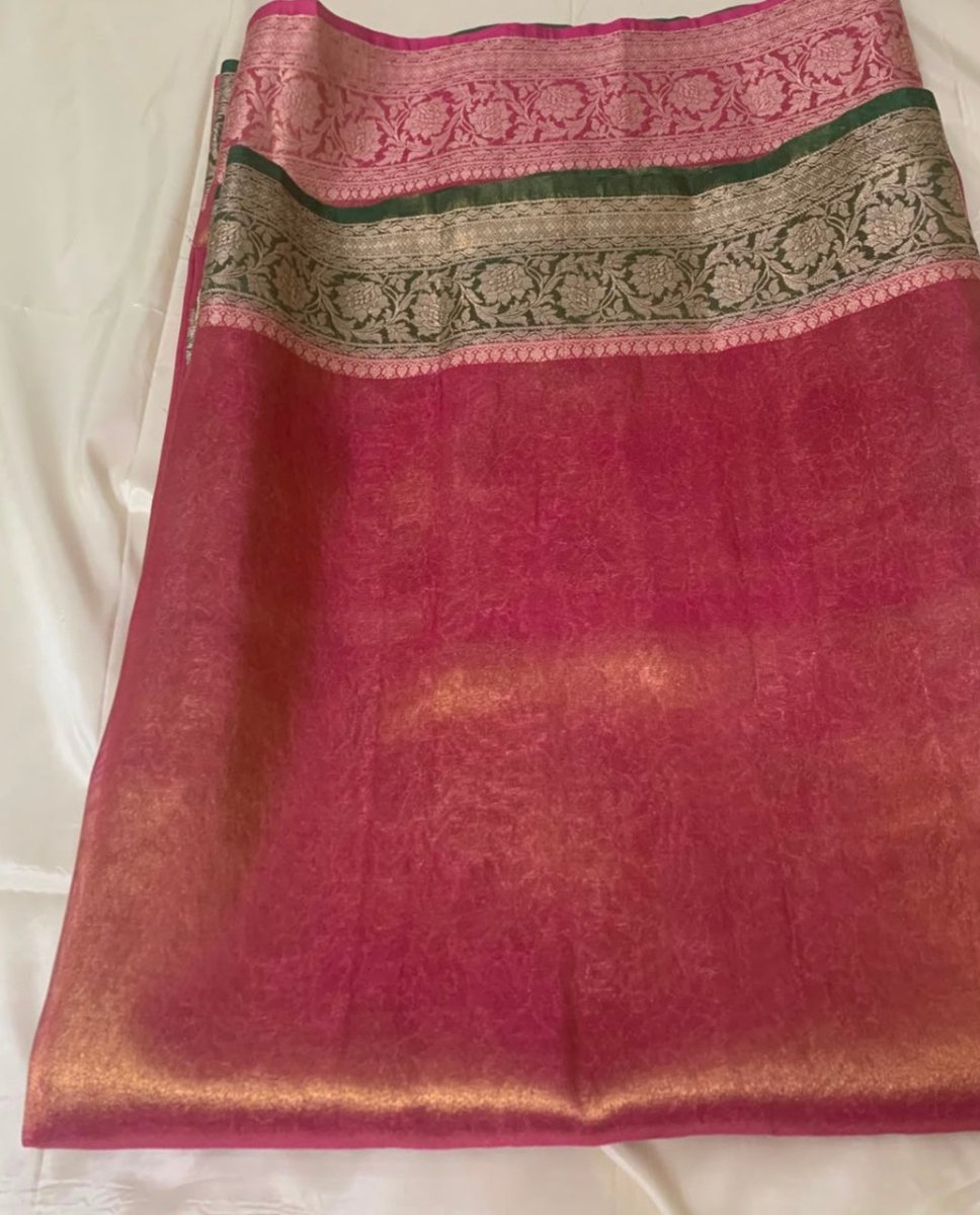 Pink and Green Kanjeevaram Tissue Saree - GET ESSENTIAL