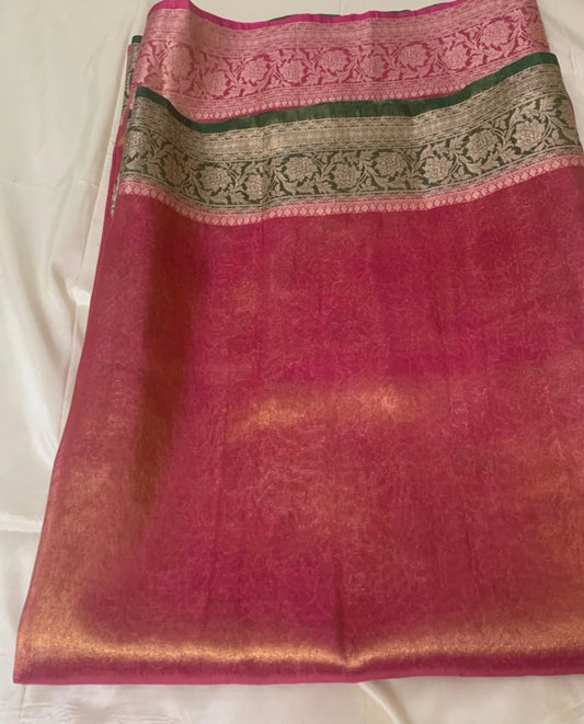 Pink and Green Kanjeevaram Tissue Saree - GET ESSENTIAL