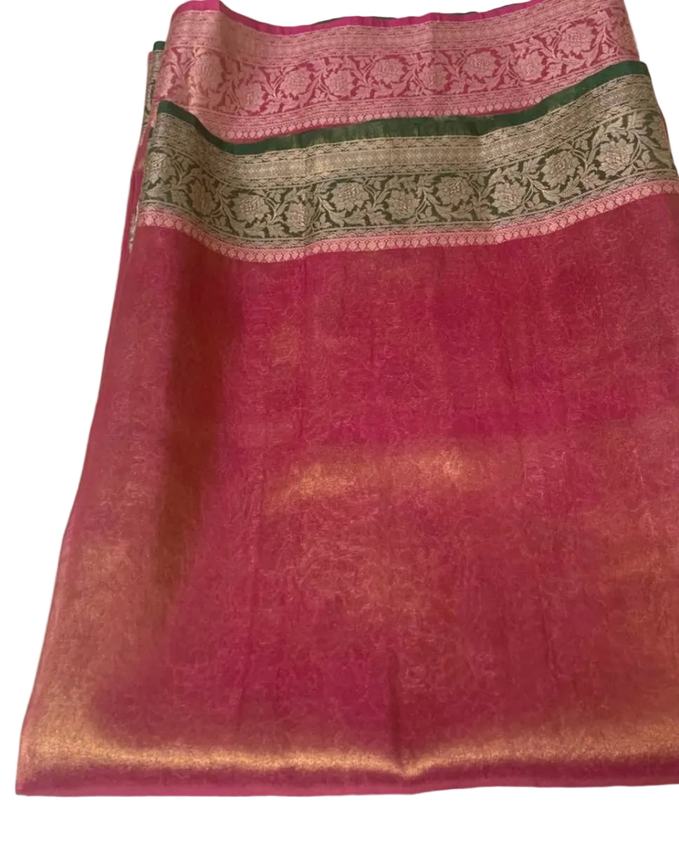 Pink and Green Kanjeevaram Tissue Saree - GET ESSENTIAL