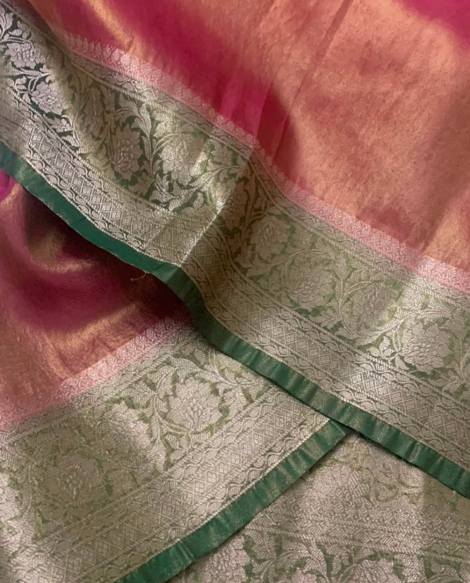 Pink and Green Kanjeevaram Tissue Saree - GET ESSENTIAL