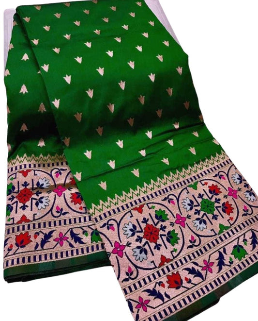 Rich Green Soft Paithani Silk Saree - GET ESSENTIAL