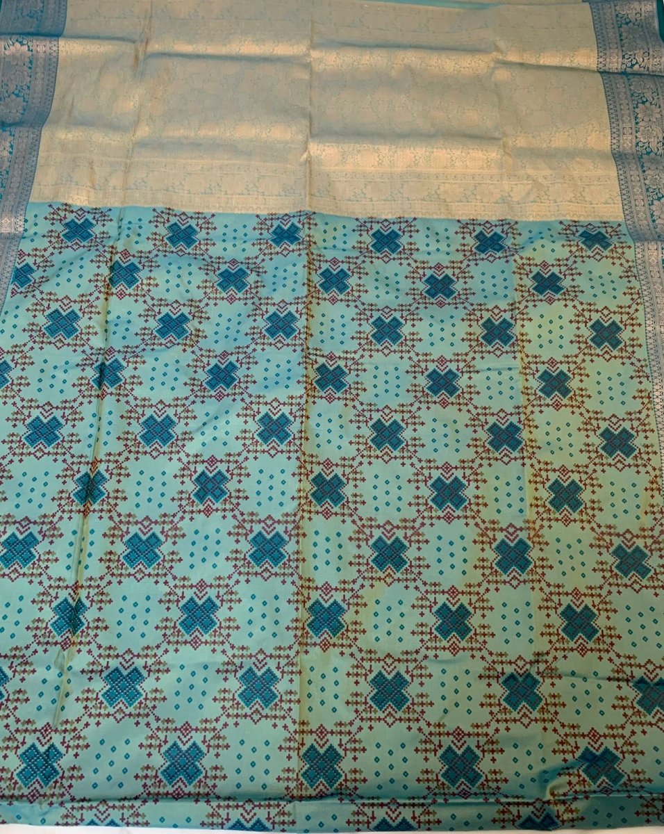 Sea Green Patola Silk Saree with Zari Border - GET ESSENTIAL