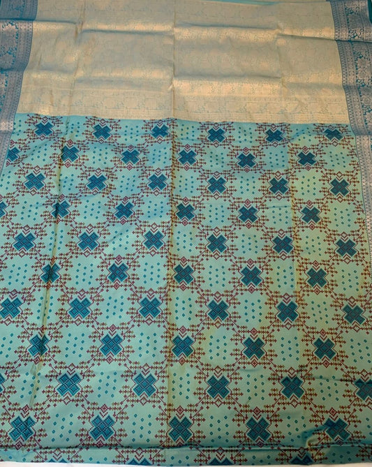 Sea Green Patola Silk Saree with Zari Border - GET ESSENTIAL