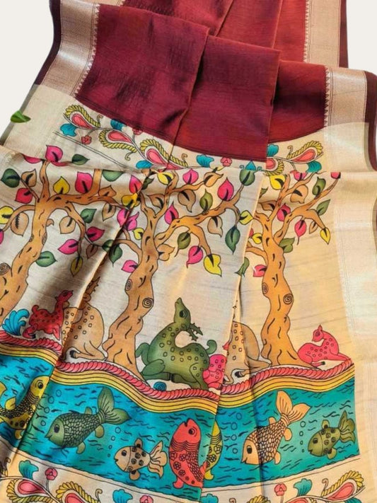 SOFT KHADI RAW SILK KALAMKARI SAREE