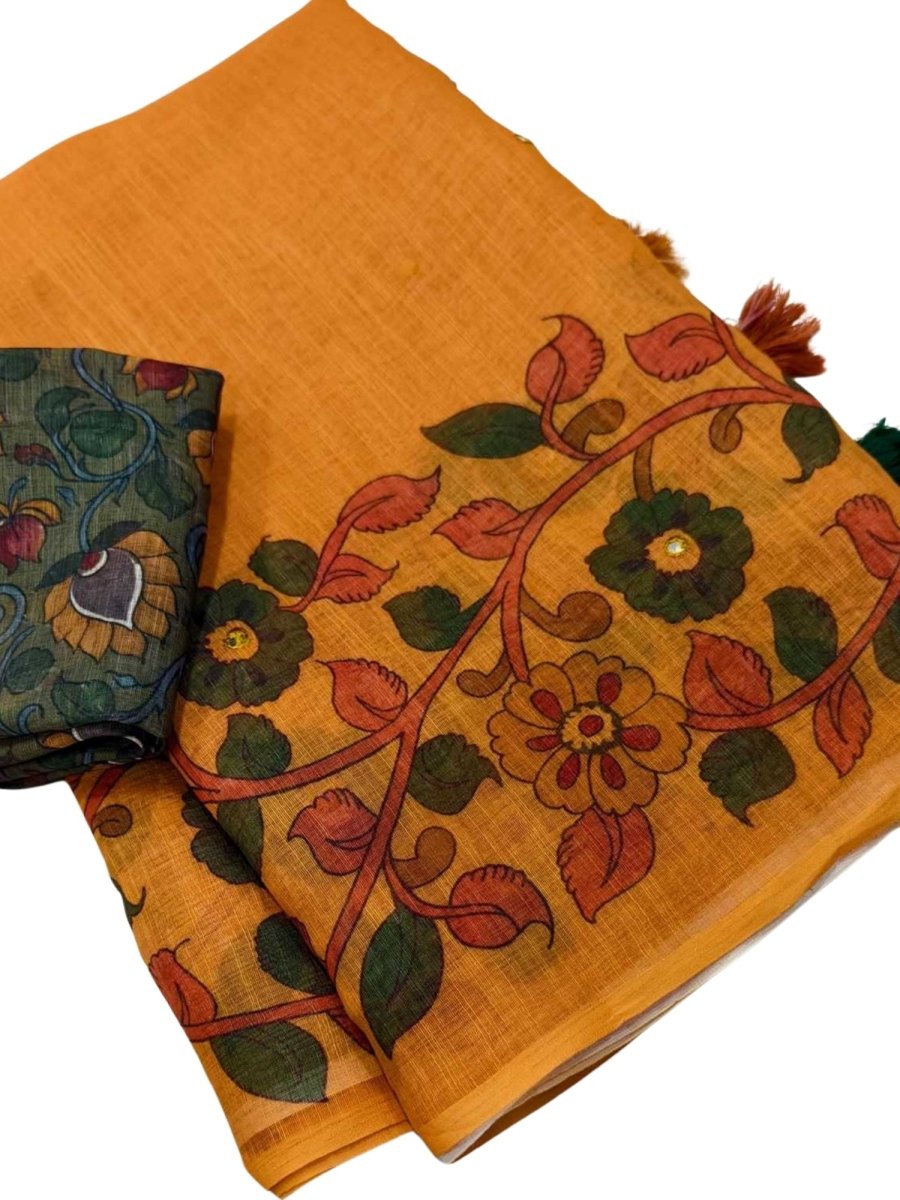 Soft Linen Kalamkari Saree - GET ESSENTIAL