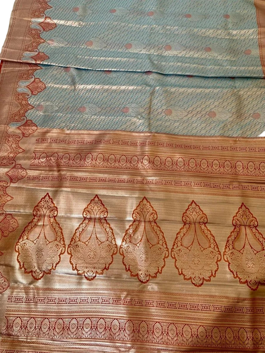Zari Brocade Silk Saree with Red Border & Pallu - GET ESSENTIAL