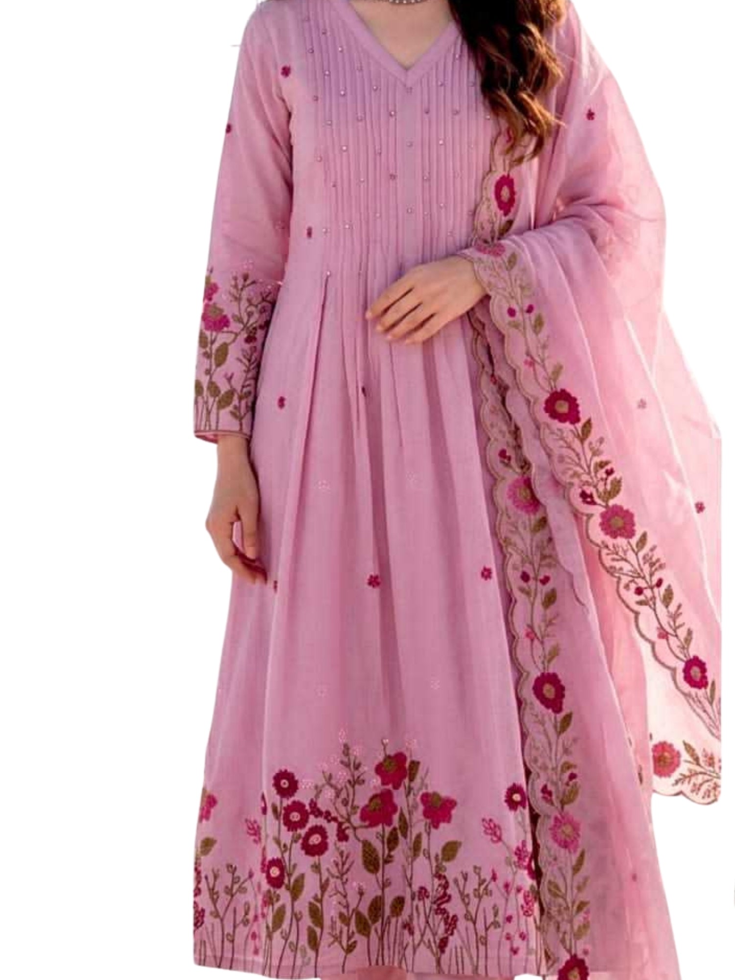 CHANDERI SILK EMBROIDERED KURTI SET