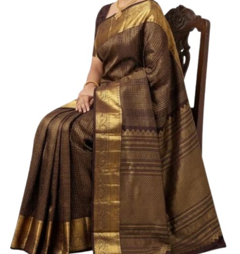 Dark Brown Pure Kanchipuram Pattu Saree