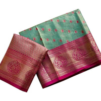 Turquoise and Pink Tussar Silk