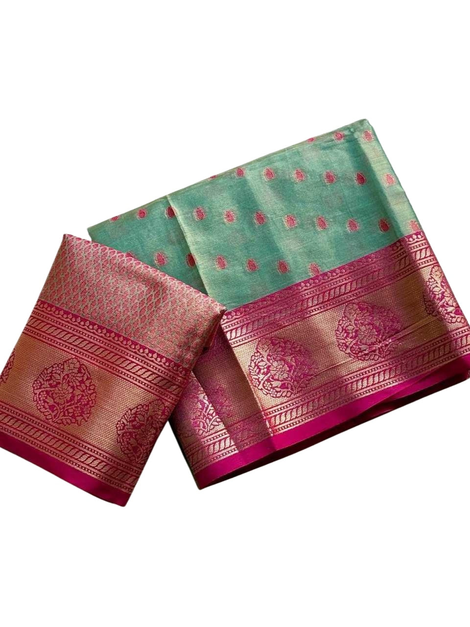 Turquoise and Pink Tussar Silk