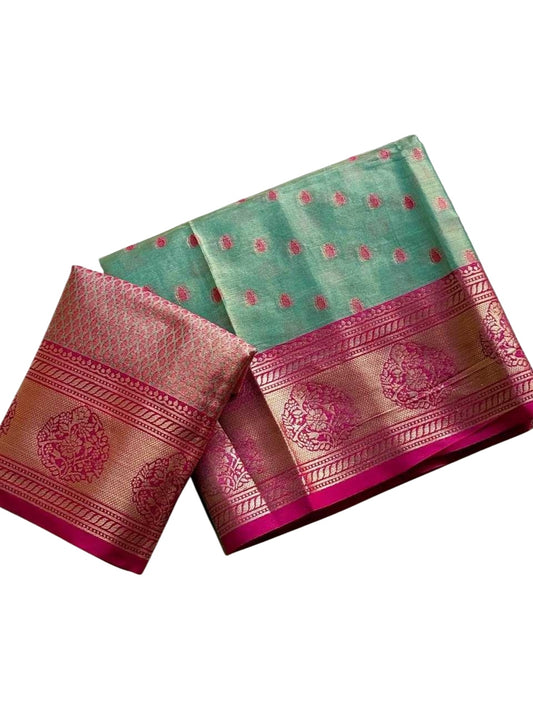 Turquoise and Pink Tussar Silk