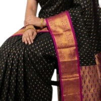 Elegant Black and Magenta Silk Saree with Rich Zari Work