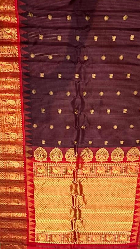 Gadwal Silk Saree in Maroon & Crimson Red with Gold Zari Weave